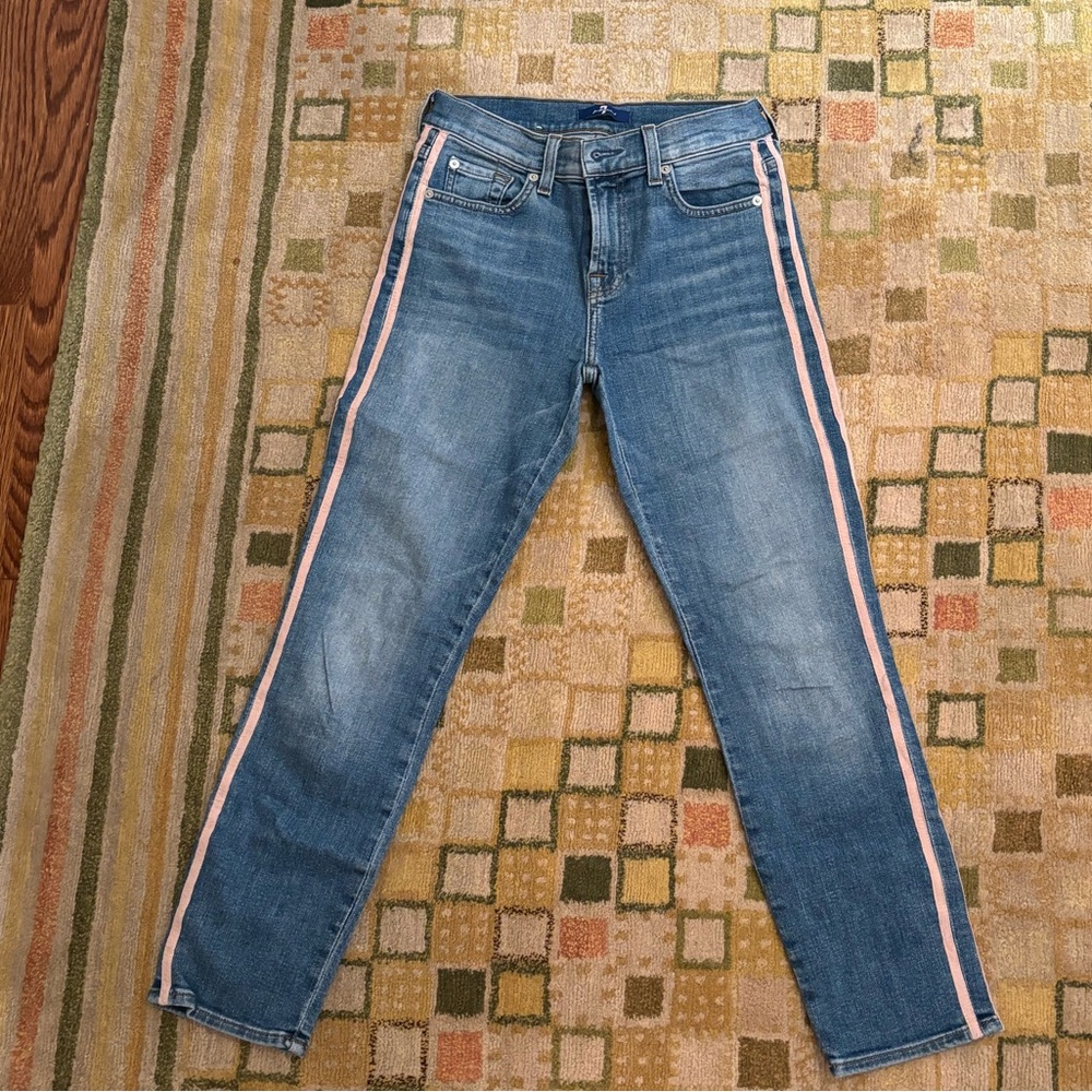 7 for All Mankind Roxanne Ankle Jean with Pink Racing Stripes Size 26